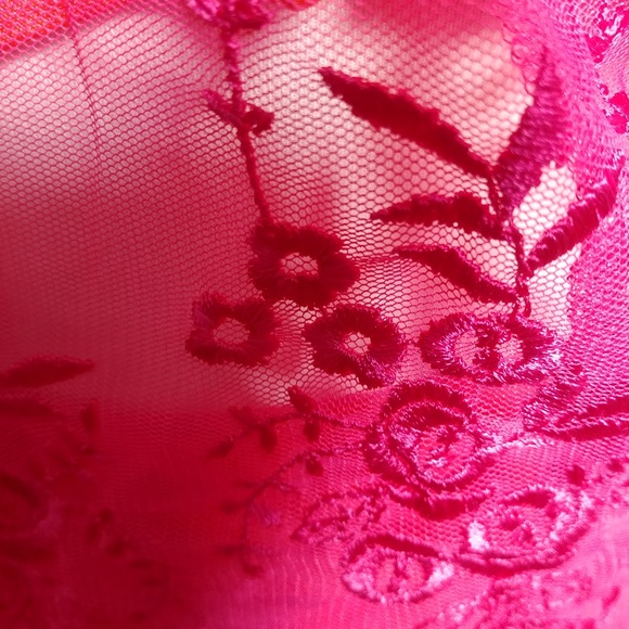 PINK/ORANGE 2 PC TOP AND SKIRT EMBROIDERED LACE SZ M/L - Picture 2 of 6